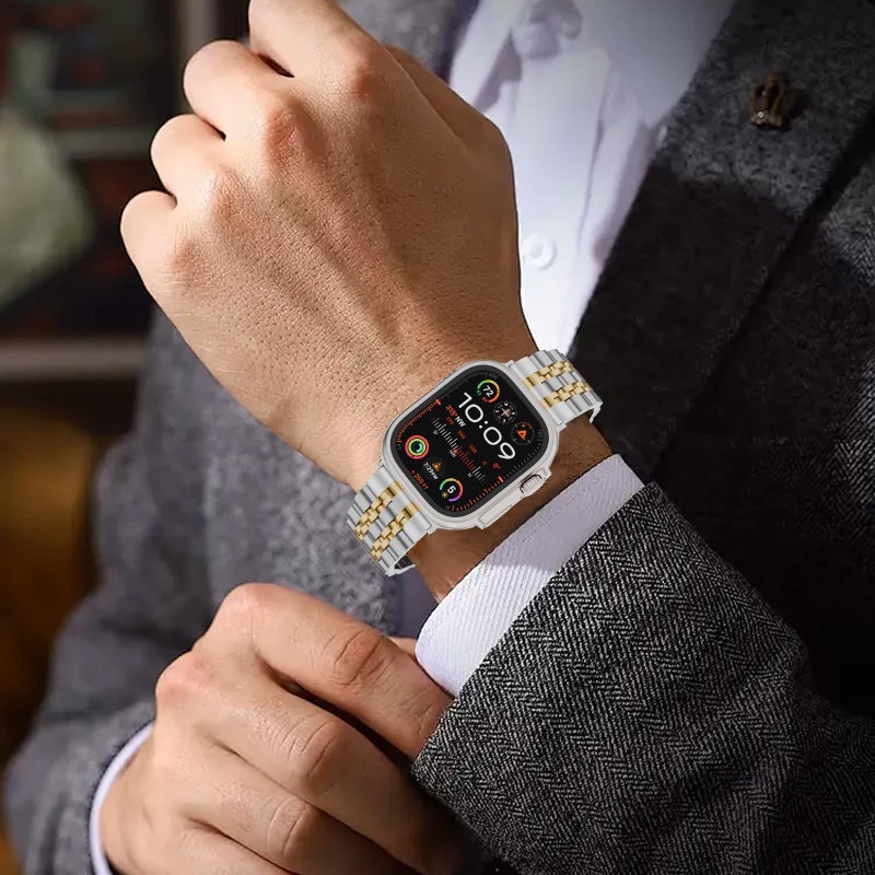 HUANLONG Solid Stainless Steel Band Compatible with Apple Watch 49mm 46mm 45mm 44mm 42mm 41mm 40mm 38mm, Metal Strap for iWatch Series Ultra/Ultra2/10/9/8/7/6/5/4/3/2/1 SE Women and Men (LS 38mm/40mm/41mm Silver/Gold) - Image 5